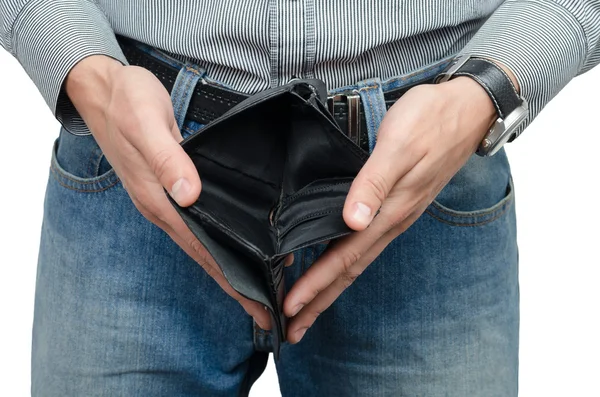 Πορτοφόλι χωρίς τα χρήματα στα χέρια αρσενικό — Φωτογραφία Αρχείου