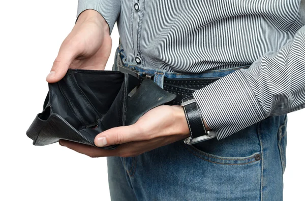 Πορτοφόλι χωρίς τα χρήματα στα χέρια αρσενικό — Φωτογραφία Αρχείου