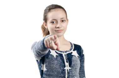 genç kız onun parmak işaret