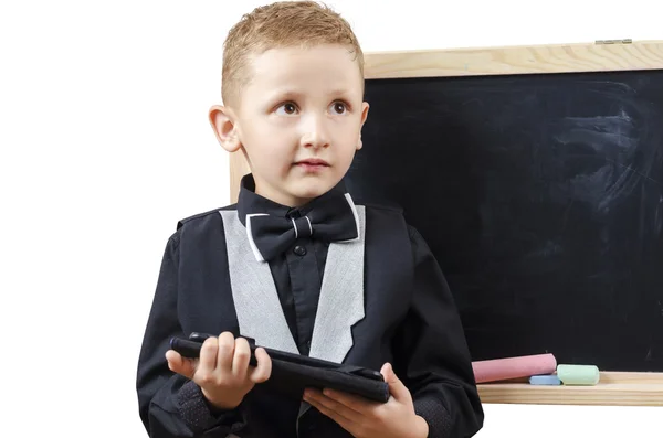 Schoolboy with tablet — Stock Photo, Image