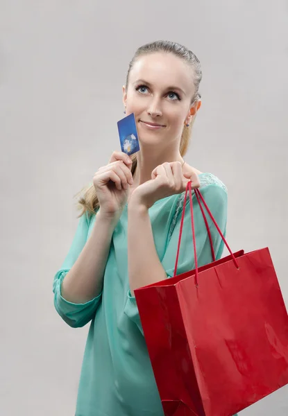 Vrouw dacht winkelen — Stockfoto