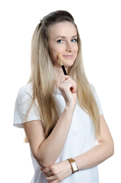 Girl with a fountain pen — Stock Photo, Image