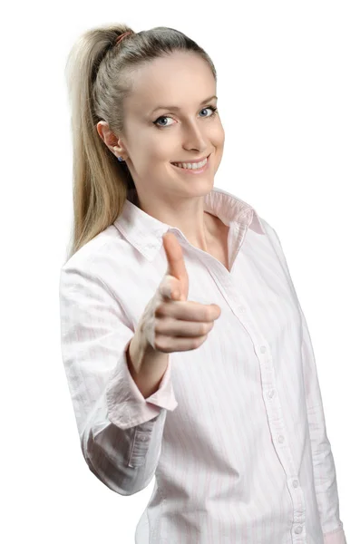 Girl pointing her finger — Stock Photo, Image