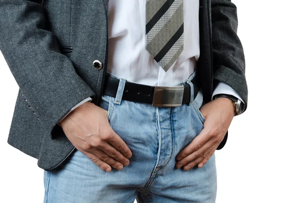 Homem elegante em jeans e jaqueta — Fotografia de Stock