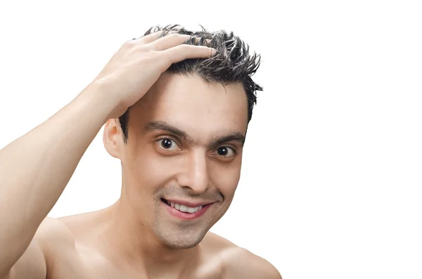 Young man with a washing her hair — Stock Photo, Image