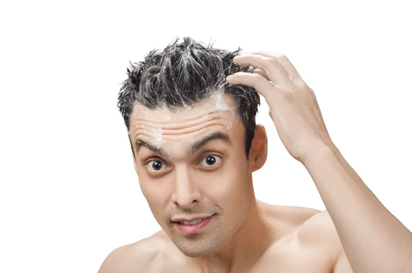 Young man with a washing her hair — Stock Photo, Image