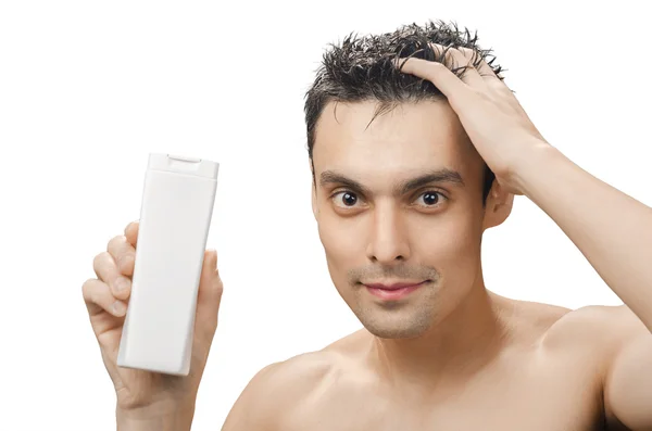 Young man with a washing her hair — Stock Photo, Image