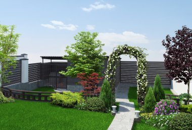 Backyard defining areas, 3d render clipart