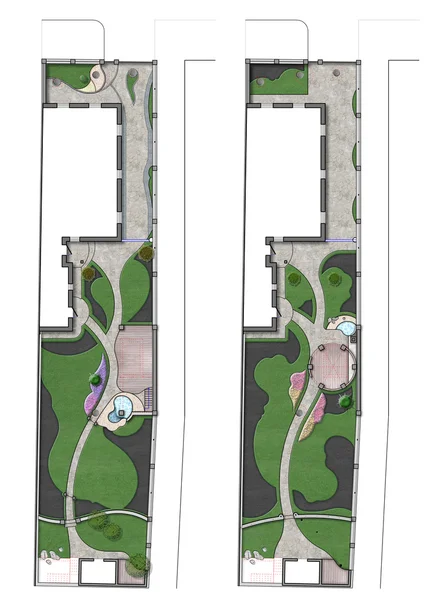 Plan de desarrollo del sitio de paisajismo, boceto en 2D — Foto de Stock