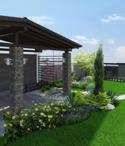 Arreglo patio sala de estar, renderizado 3D — Foto de Stock