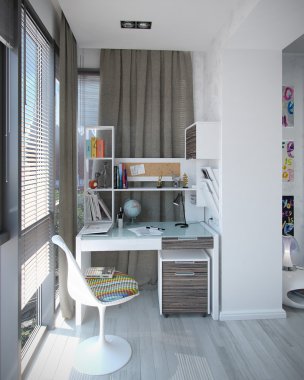 Kids bedroom interior design, 3D render clipart