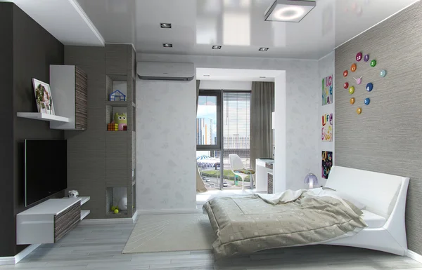 Desain interior kamar tidur anak-anak, render 3D — Stok Foto