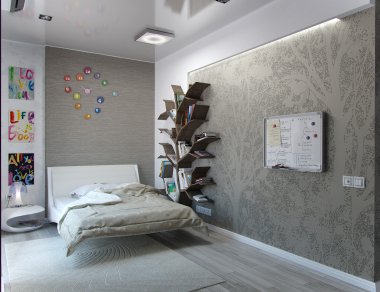 Çocuk yatak odası iç tasarım, 3d render