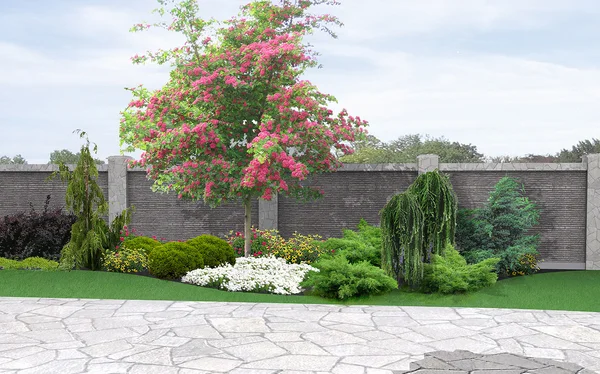 Peyzaj Bahçe arka plan, 3d render — Stok fotoğraf