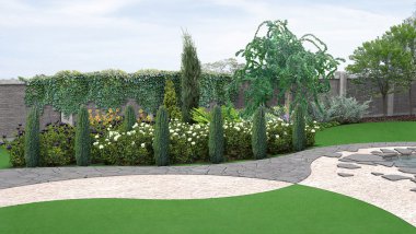 Ön bahçe bahçecilik arka plan, 3d render
