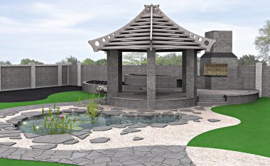 Açık havada oturma alanı, 3d render
