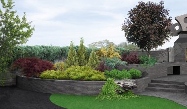 Backyard horticultural background, 3d rendering clipart