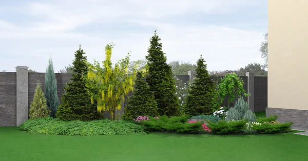 Landscaping planting of greenery, 3d rendering — Stock Photo, Image