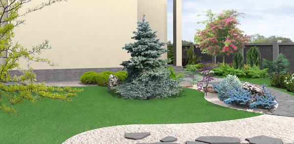 Landscaping planten van groen, 3D-rendering — Stockfoto