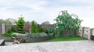 Ön bahçede yeşil, 3d render dikim