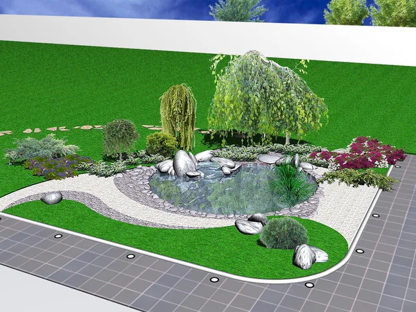 Hardscapes and koi pond, 3d rendering — Stock Photo, Image