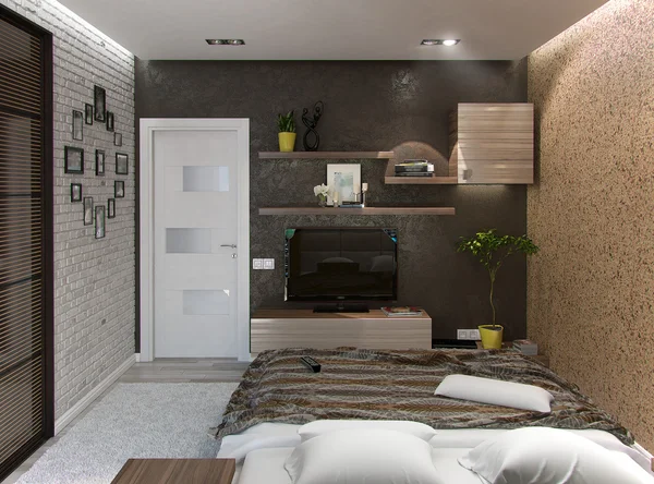 Interior kamar tidur modern, render 3d — Stok Foto