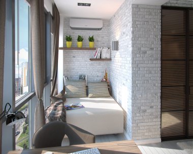 Modern bedroom balcony, 3d rendering clipart
