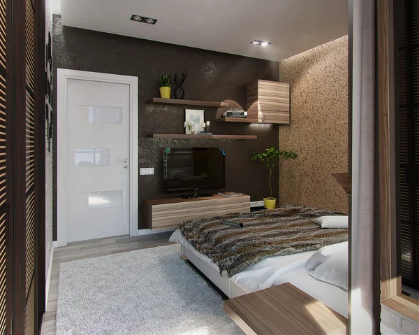 Interior del dormitorio moderno, 3d renderizado —  Fotos de Stock