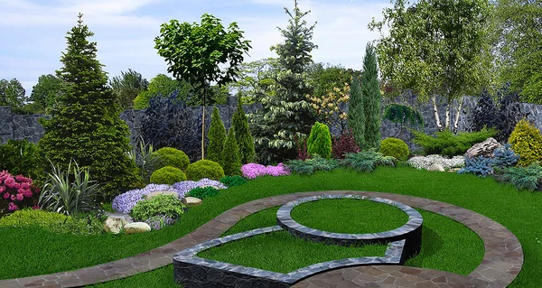 Hinterhof-Bepflanzung von Grün, 3D-Render — Stockfoto