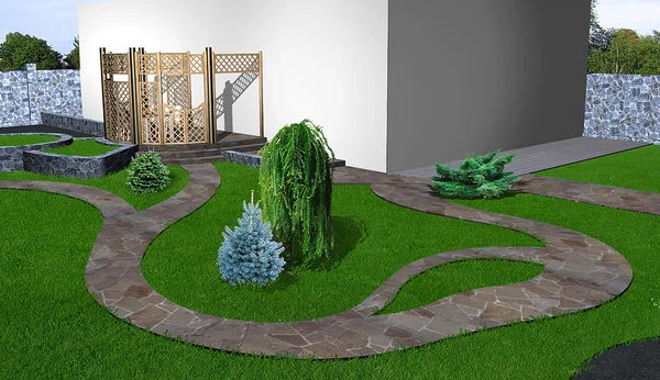 Arka bahçe bahçecilik arka plan, 3d render — Stok fotoğraf