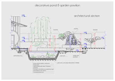 Pondless waterfall detailed scheme drawing clipart