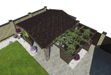 Arka bahçesinde kuş bakışı, 3d render