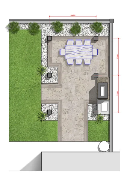Генеральний план заднього двору, 2d ескіз — стокове фото