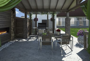 Açık havada oturma alanı, 3d render