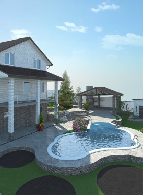 Veranda yaşam alanı düzenleme, 3d render