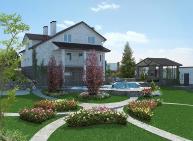 Havuzbaşı bahçıvanlık için arka plan, 3d render