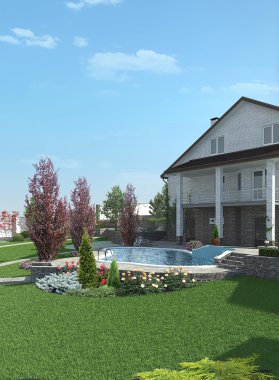 Havuzbaşı bahçıvanlık için arka plan, 3d render