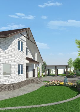 Ön bahçesinde çevre düzenlemesi, 3d render