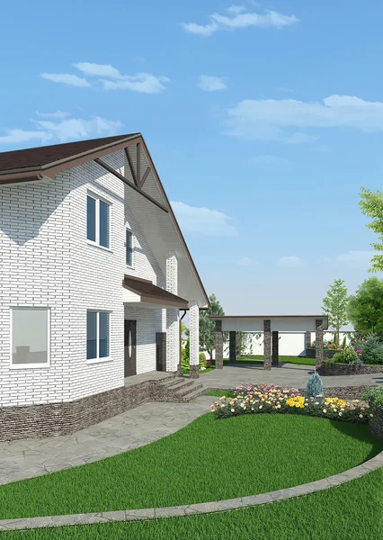 Front yard landscaping, 3d render — Stock Image Front yard landscaping, 3d render Royalty Free Stock Photos