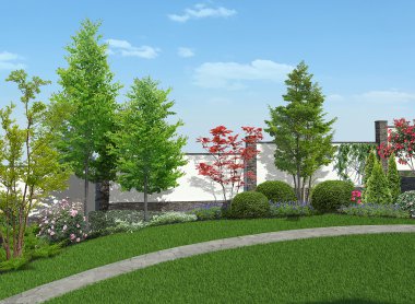 Arka bahçe bahçecilik arka plan, 3d render