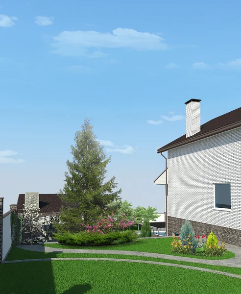 Hinterhof Gartenbau Hintergrund, 3D-Render — Stockfoto