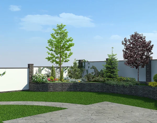 Achtertuin tuinbouw achtergrond, 3d render — Stockfoto