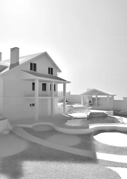 Podwórku architektoniczna perełka, 3d render — Zdjęcie stockowe