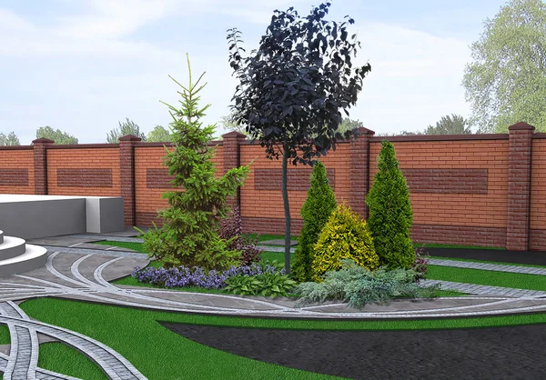 Achtertuin tuinbouw achtergrond, 3d render — Stockfoto