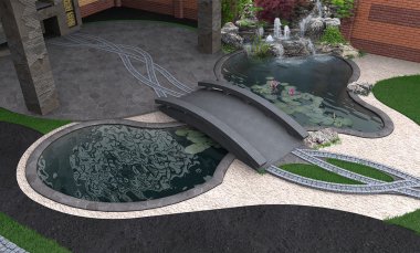 Water garden aerial view, 3d rendering clipart