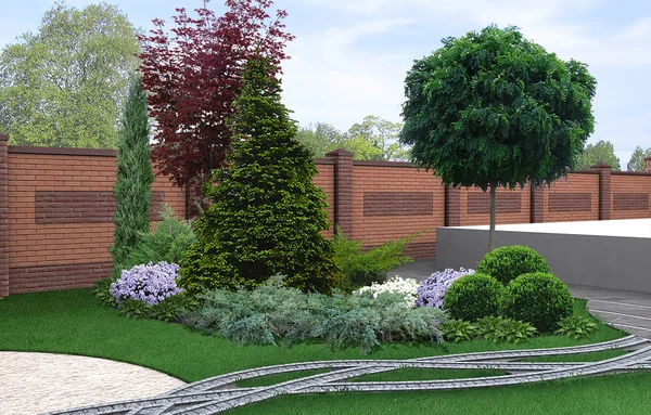 Achtertuin tuinbouw achtergrond, 3d render — Stockfoto