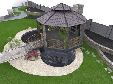 Koi pond ve balkon anteni, 3d render