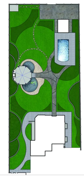 完整的花园景观总体规划，2d 草绘 — 图库照片