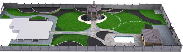 Komplette Gartengestaltung Masterplan, 3D-Illustration — Stockfoto
