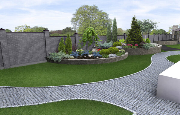 Front yard horticultural background, 3d render